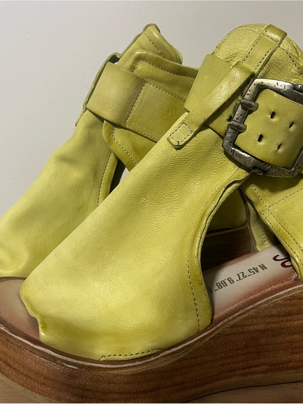 A.S.98 Lemon Yellow Leather Platform Sandals - Picture 4 of 6